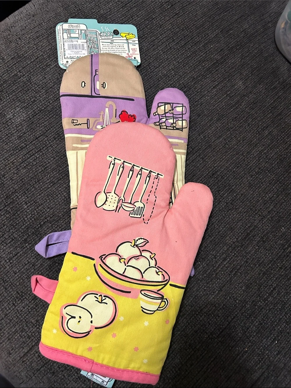 Blue Q Purple & Pink Retro Cartoon Oven Mitts